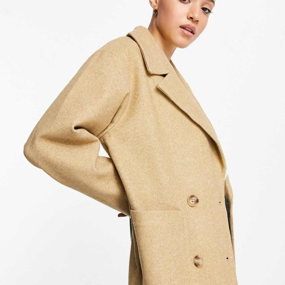 Vila double breasted herringbone coat in beige - Picture 4 of 5